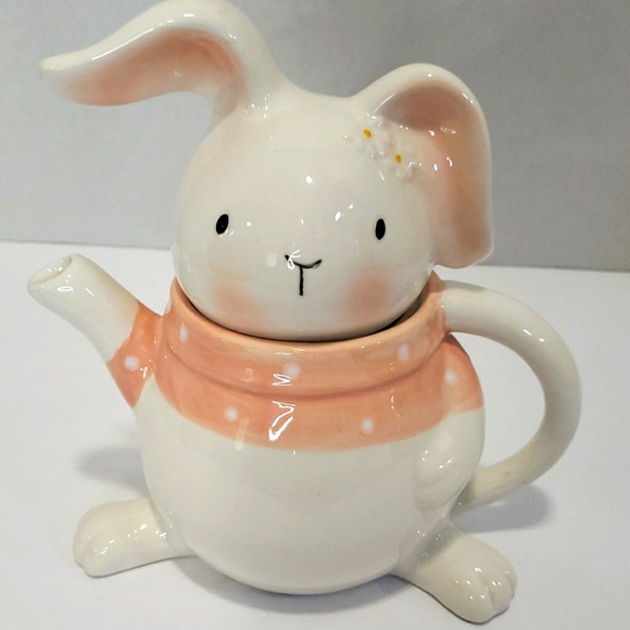 Other - Cute Bunny Ceramic Teapot Rabbit Dot Scarf, Easter Decor